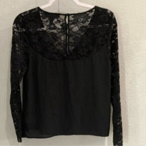 Modcloth Lace Mod V Neck Blouse Black Feminine Button Whimsy Goth - Picture 7 of 9
